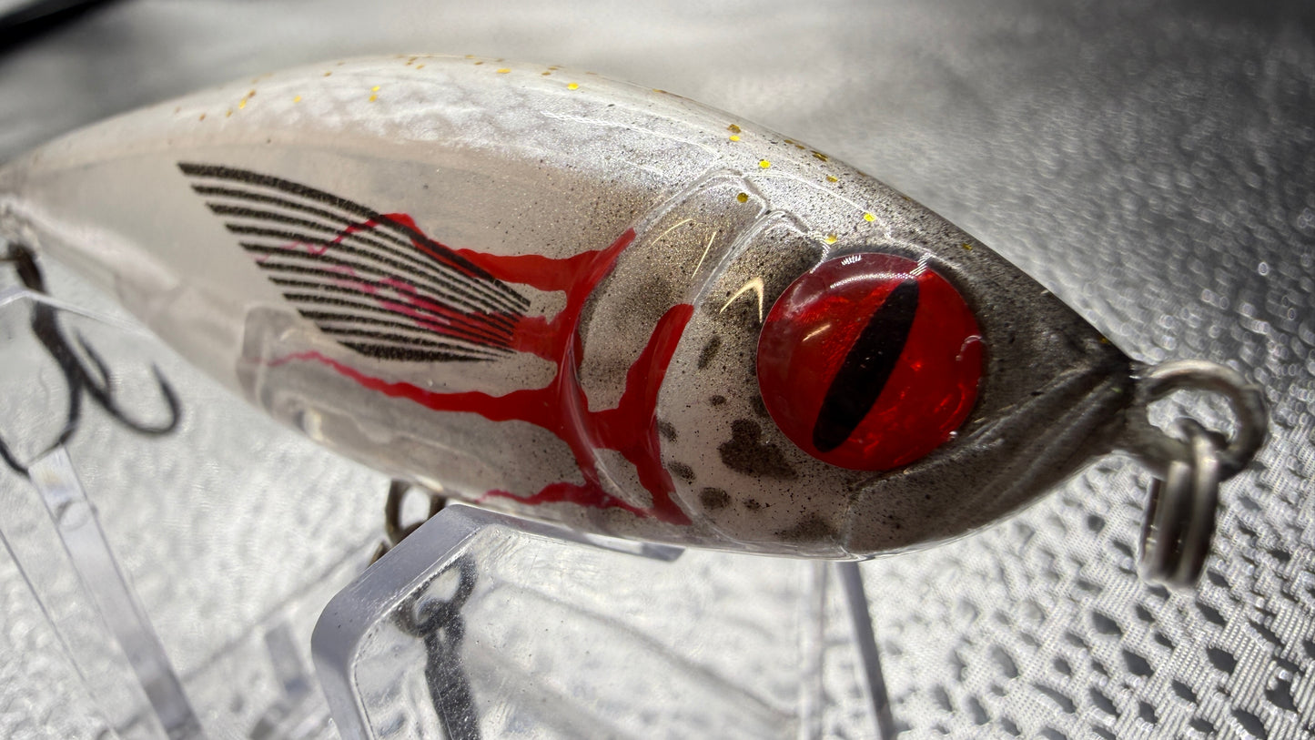 Translucent White and Blood 4 inch Twitch Bait